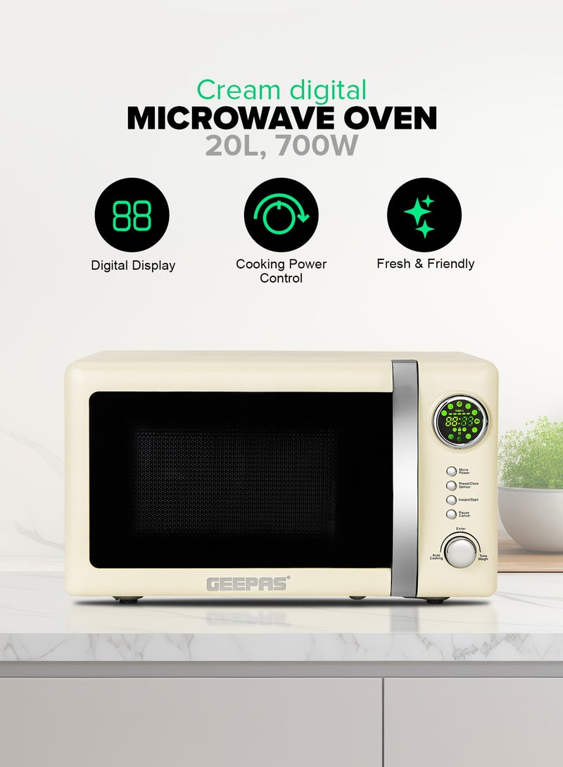GEEPAS - Digital Microwave Oven With 12 Quick Start Presets For a Variety Of Dishes, Defrost Function, Digital Display, Child Lock Function, Precise Cooking Controls 20 L 700 W GMO2025CW Cream - Image 1