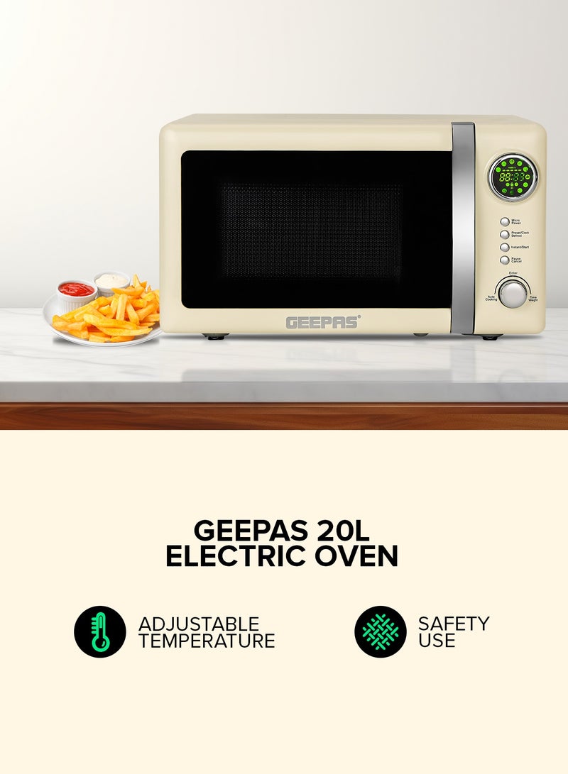 GEEPAS - Digital Microwave Oven With 12 Quick Start Presets For a Variety Of Dishes, Defrost Function, Digital Display, Child Lock Function, Precise Cooking Controls 20 L 700 W GMO2025CW Cream - Image 1