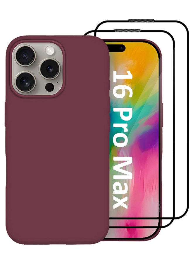 MARGOUN 3Packs Case and Screen Protectors for Apple iPhone 16 Pro Max , Slim Silicone Case, Full Covered Anti Scratch Shockproof Protective Cover Maroon - Image 1
