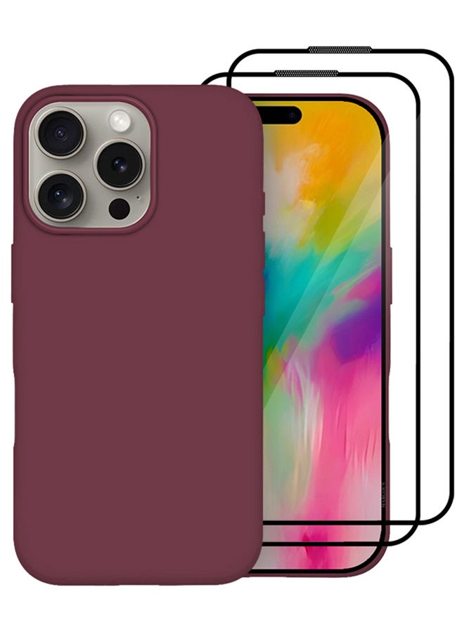 MARGOUN 3Packs Case and Screen Protectors for Apple iPhone 16 Pro Max , Slim Silicone Case, Full Covered Anti Scratch Shockproof Protective Cover Maroon - Image 2