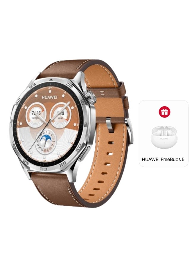 WATCH GT 5 46mm Smartwatch, up to 14 Days Battery Life, All-new Running and Cycling Sports Smart Watch, Sharp-Edged Design, Health Tracking, Compatible with iOS and Android (with Freebuds 5i) Brown 