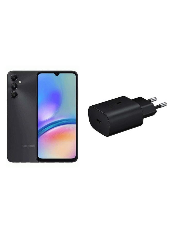 سامسونج - Galaxy A05s Dual SIM Black 6GB RAM 128GB 4G LTE - Middle East Version with a free gift 25W Adapter USB-C Super Fast Charging Travel Adapter (EU Plug) - Image 1