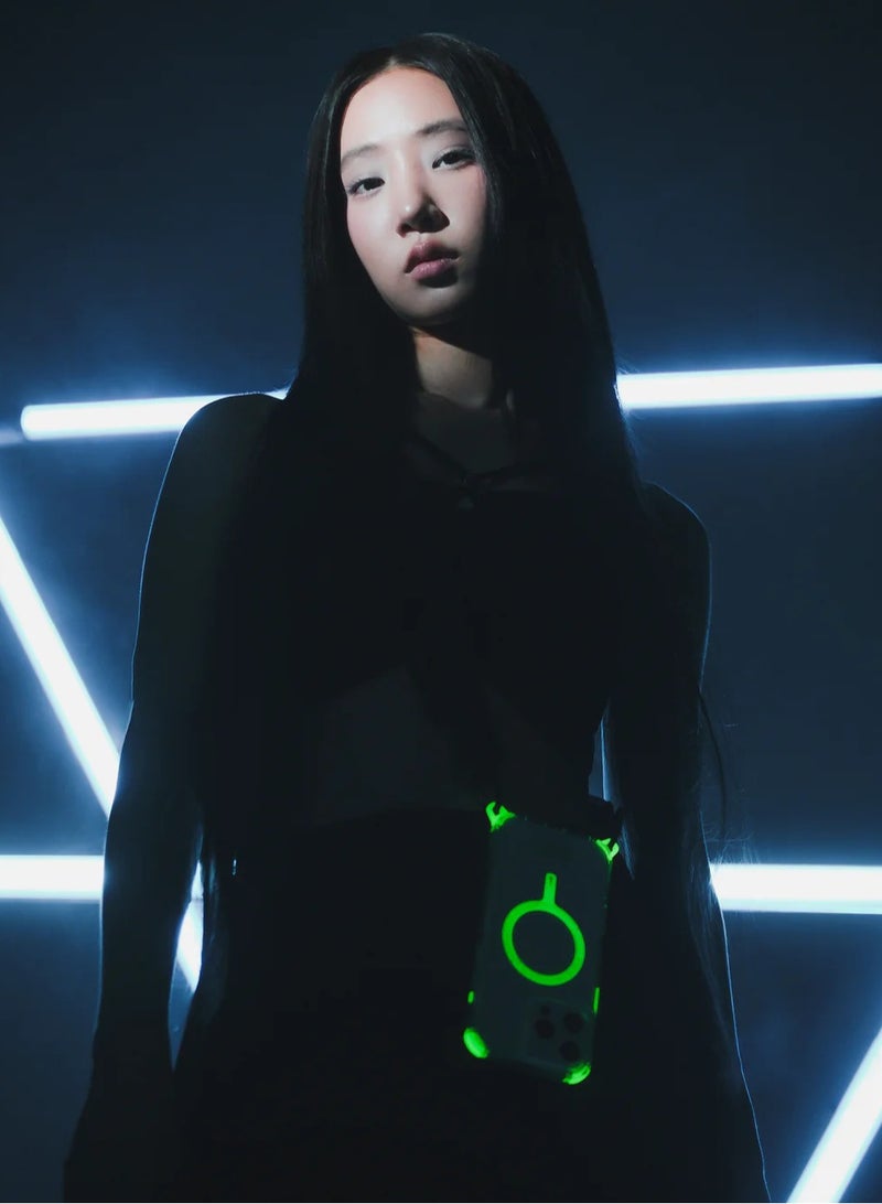 Skinarma Saido NiteGlow Mag-Charge Designed With Reinforced Corner Impact Bumpers Night Glow with Photoluminescent Glow in Dark Details compatible with iPhone 16 Pro - Green  - Image 2