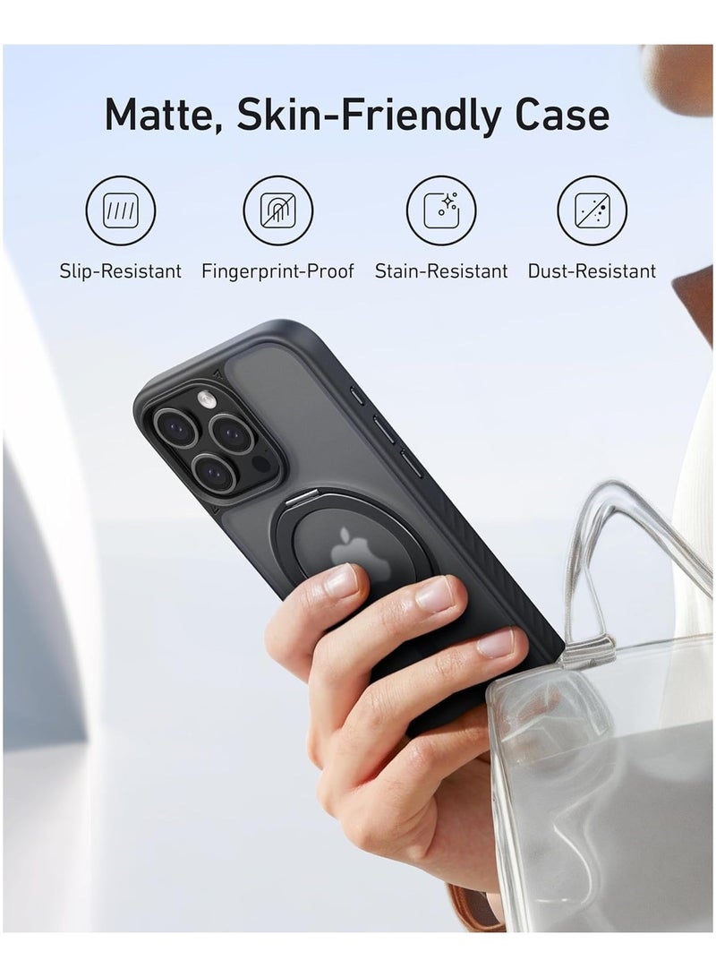 آنكر - Magnetic Phone Case for iPhone 15 Pro Case Cover, Anti-Slip and Drop-Proof Protective Cover with 360° Ring Stand, iPhone Case Compatible with MagSafe, Exclusively Designed for iPhone 15 Pro Black - Image 1