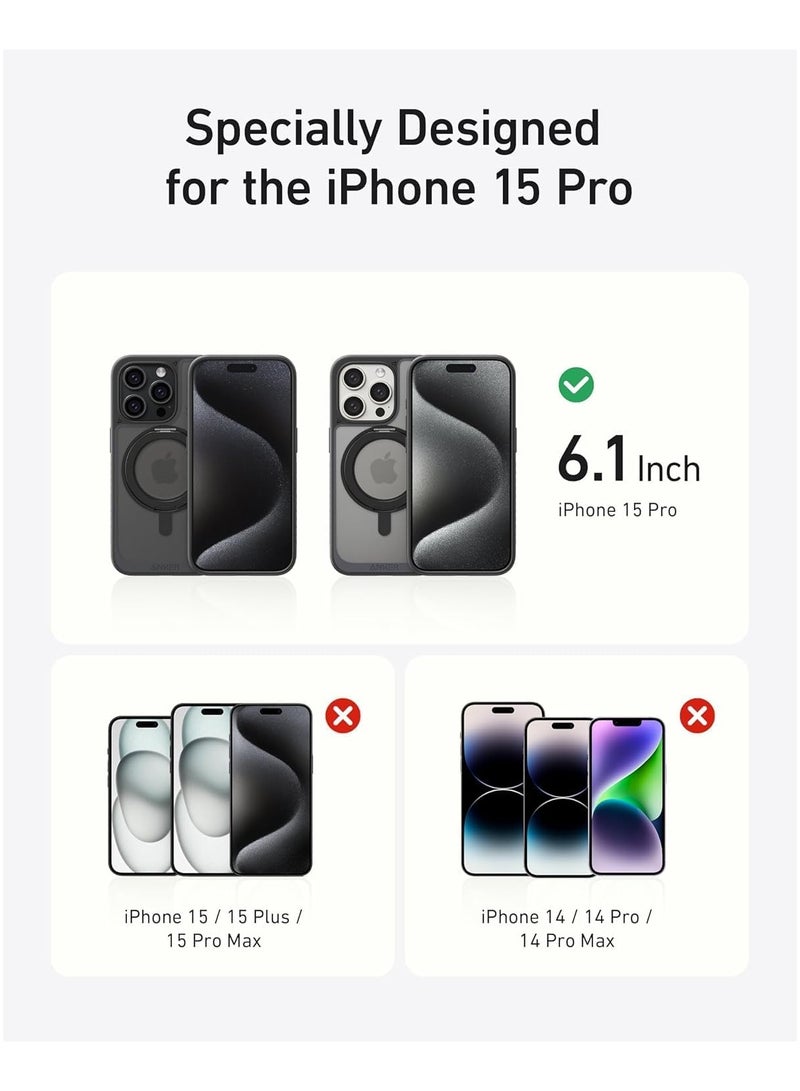 آنكر - Magnetic Phone Case for iPhone 15 Pro Case Cover, Anti-Slip and Drop-Proof Protective Cover with 360° Ring Stand, iPhone Case Compatible with MagSafe, Exclusively Designed for iPhone 15 Pro Black - Image 1