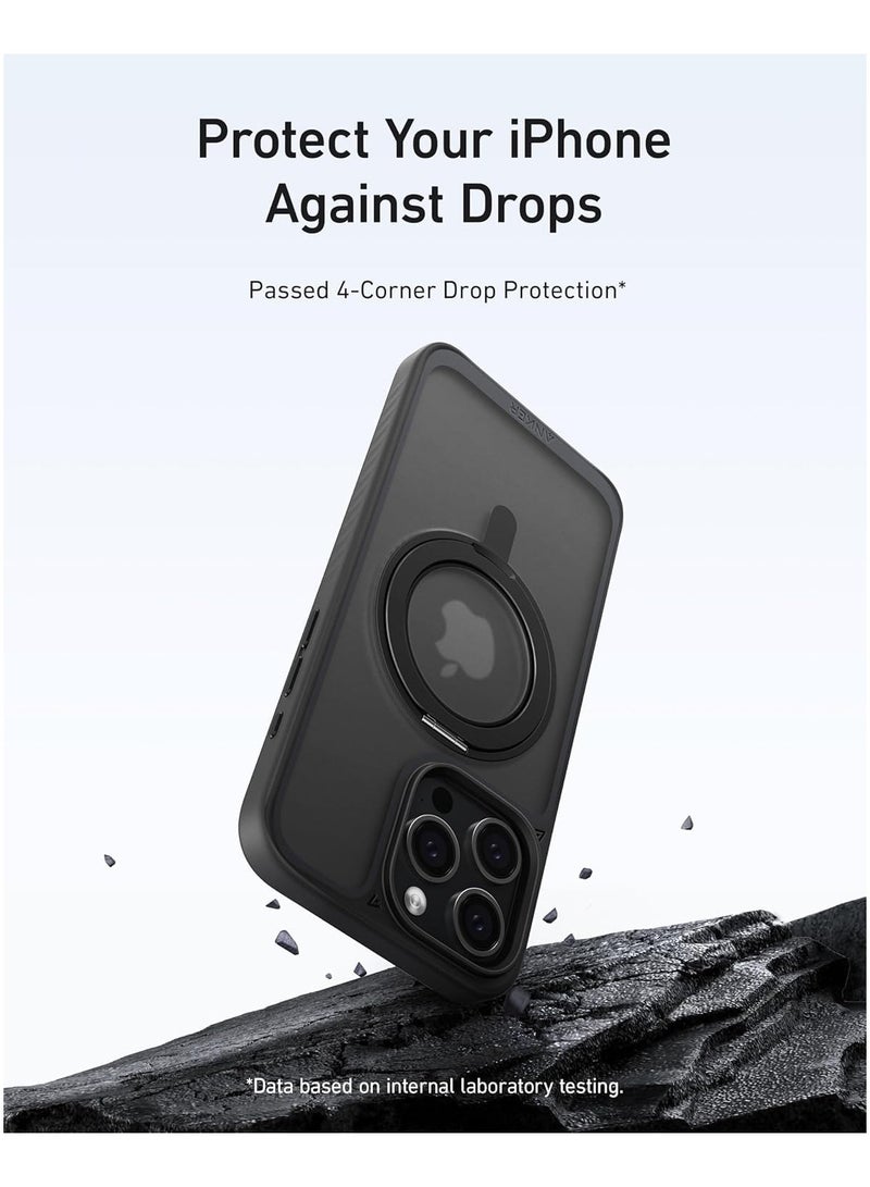 آنكر Magnetic Phone Case for iPhone 15 Pro Case Cover, Anti-Slip and Drop-Proof Protective Cover with 360° Ring Stand, iPhone Case Compatible with MagSafe, Exclusively Designed for iPhone 15 Pro Black  - Image 5