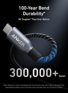 Anker Prime USB C to USB C Cable, 240W 3 ft Fast Charging USBC Cable, Upcycled-Braided Nylon with High Durability, USB 2.0 Cable for iPhone 16/15 Series, MacBook, iPad, Samsung, Huawei, Xiaomi, Vivo Black  - Image 3