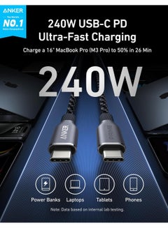 Anker Prime USB C to USB C Cable, 240W 3 ft Fast Charging USBC Cable, Upcycled-Braided Nylon with High Durability, USB 2.0 Cable for iPhone 16/15 Series, MacBook, iPad, Samsung, Huawei, Xiaomi, Vivo Black  - Image 2