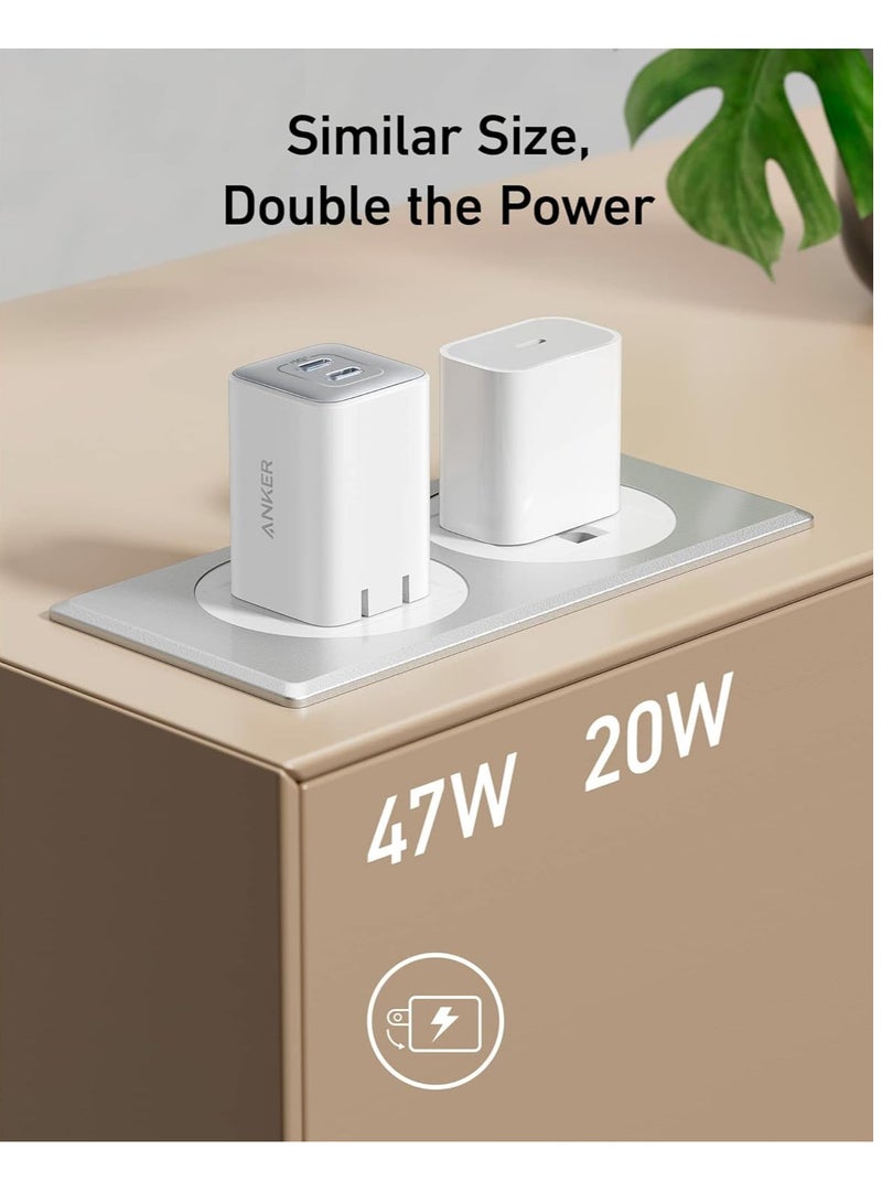 Anker 47W USB C Charger, Charger 523 (Nano 3), GaN Compact 2-Port Fast Charger for iPhone 14/14 Plus/14 Pro/14 Pro Max/13, Galaxy, Pixel 4/3, iPad/iPad Mini (Cable Not Included) White  - Image 4