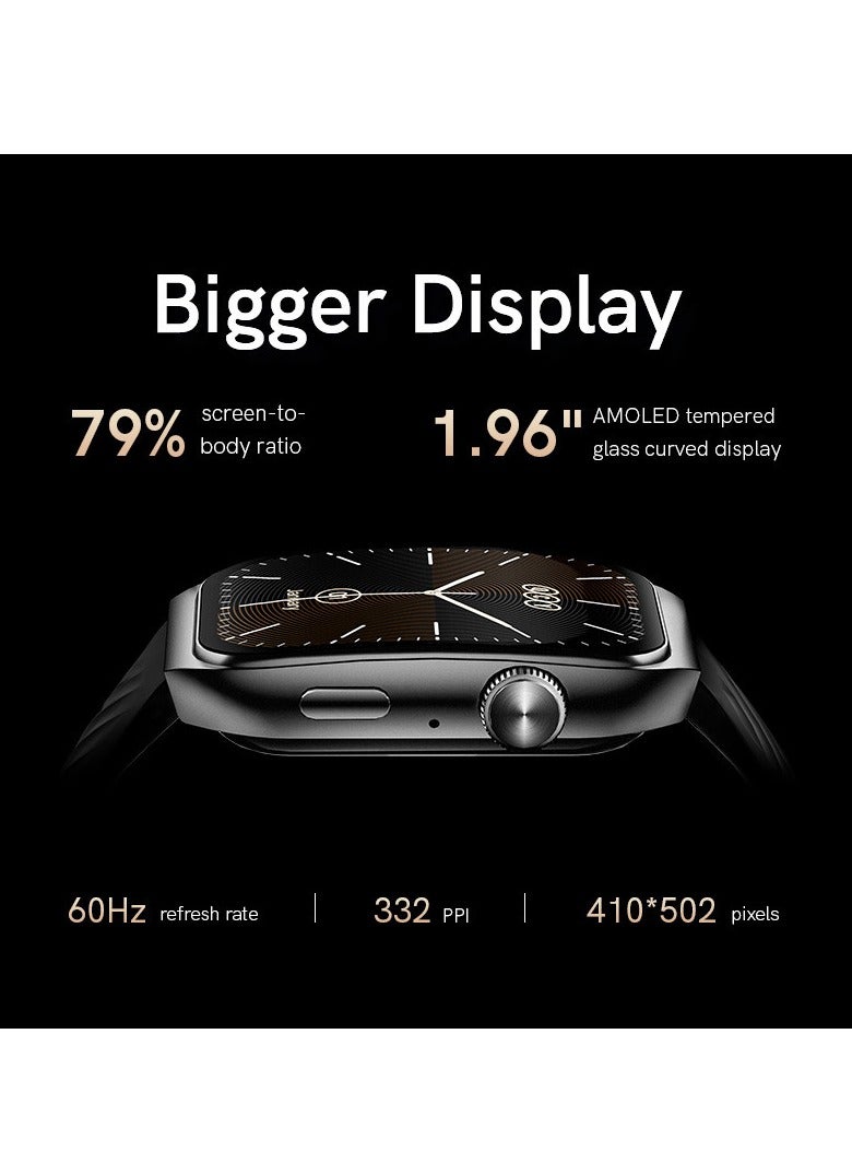 QCY - Smart Sports Watch GS2 With 1.96 AMOLED Screen Display, 100 Plus Watch Faces, Call and Playback Via Bluetooth, Health and Sports Tracking - Black - Image 1
