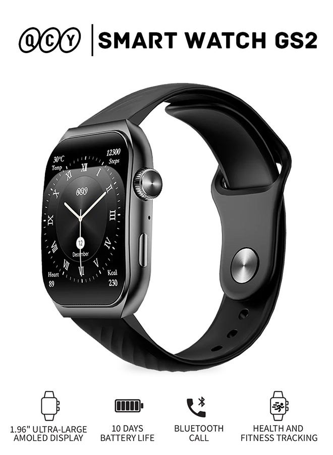 QCY - Smart Sports Watch GS2 With 1.96 AMOLED Screen Display, 100 Plus Watch Faces, Call and Playback Via Bluetooth, Health and Sports Tracking - Black - Image 1