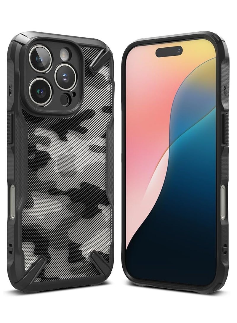 Ringke Fusion-X [Precise Cutouts for Camera Lenses] Compatible with iPhone 16 Pro Case, Augmented Bumper Military Design Shockproof Protective Cover Designed for iPhone 16 Pro Case Camo Black - Image 1