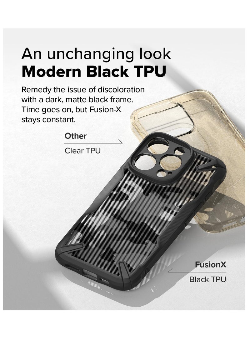 Ringke Fusion-X [Precise Cutouts for Camera Lenses] Compatible with iPhone 16 Pro Case, Augmented Bumper Military Design Shockproof Protective Cover Designed for iPhone 16 Pro Case Camo Black - Image 4