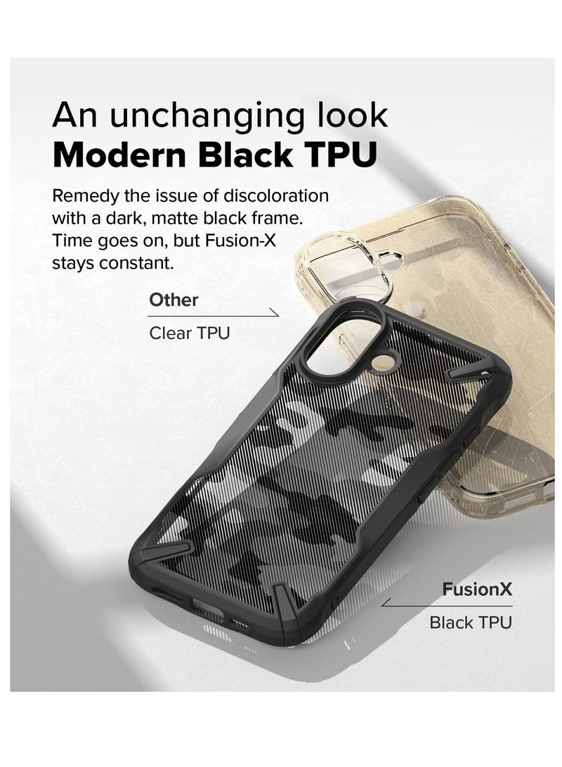 Ringke - Fusion-X [Precise Cutouts for Camera Lenses] Compatible with iPhone 16 Case, Augmented Bumper Military Design Shockproof Protective Cover Designed for  iPhone 16 Case - Camo Black - Image 1