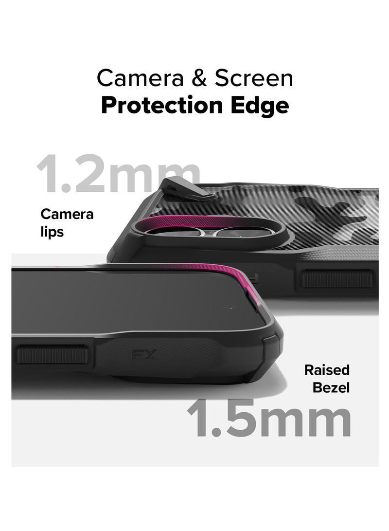 Ringke - Fusion-X [Precise Cutouts for Camera Lenses] Compatible with iPhone 16 Case, Augmented Bumper Military Design Shockproof Protective Cover Designed for  iPhone 16 Case - Camo Black - Image 1
