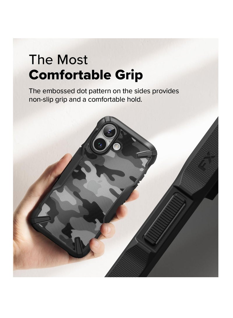 Ringke - Fusion-X [Precise Cutouts for Camera Lenses] Compatible with iPhone 16 Case, Augmented Bumper Military Design Shockproof Protective Cover Designed for  iPhone 16 Case - Camo Black - Image 1
