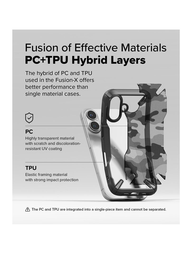 Ringke - Fusion-X [Precise Cutouts for Camera Lenses] Compatible with iPhone 16 Plus Case, Augmented Bumper Military Design Shockproof Protective Cover Designed for iPhone 16 Plus Case - Camo Black - Image 1