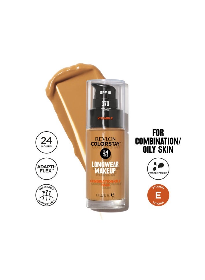 Revlon ColorStay™ Longwear Makeup for Combination/Oily Skin, SPF 15 and Real Techniques Makeup Sponge Bundle, Includes 1 Foundation in Toast 370 and 1 Miracle Complexion Makeup Sponges Toast 370  - Image 2