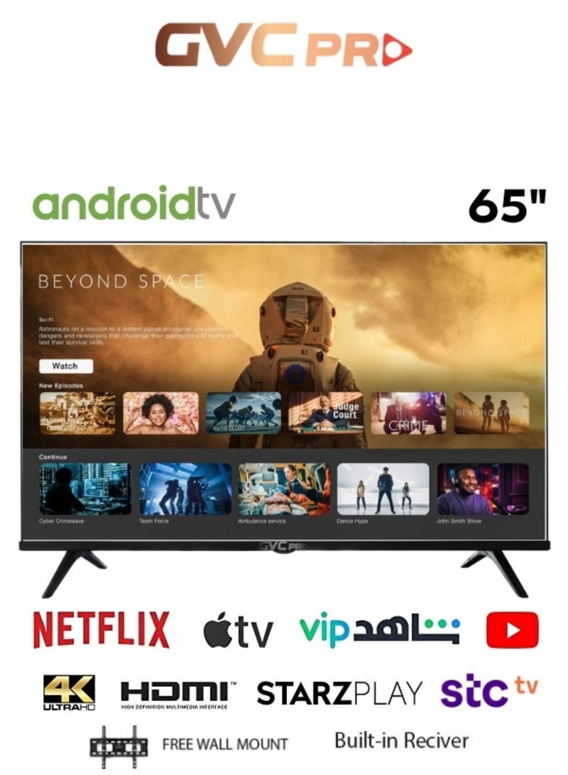 gvc pro 65 Inch Smart TV with Free wall Mount, Netflix, Shahid, YouTube in-built, Wi-Fi Connectivity, Supports HDMI and USB, GVC-65TUS5200 Black  - Image 1