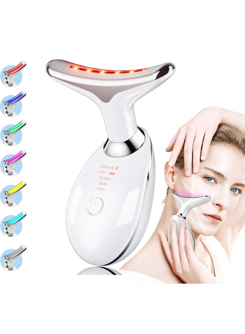 Rock Pow Neck Face Massager Face Sculpting Tool Electric Facial Neck Eye Lift Massage Kit with 7 Color for Skin Beauty Improve Firm Tightening Facial Massager for Double Chin White  - Image 1