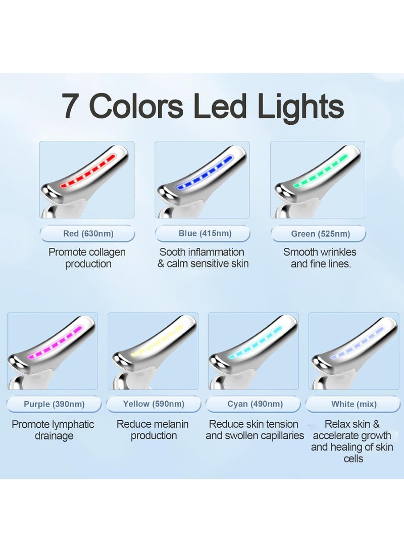 Rock Pow Neck Face Massager Face Sculpting Tool Electric Facial Neck Eye Lift Massage Kit with 7 Color for Skin Beauty Improve Firm Tightening Facial Massager for Double Chin White  - Image 3