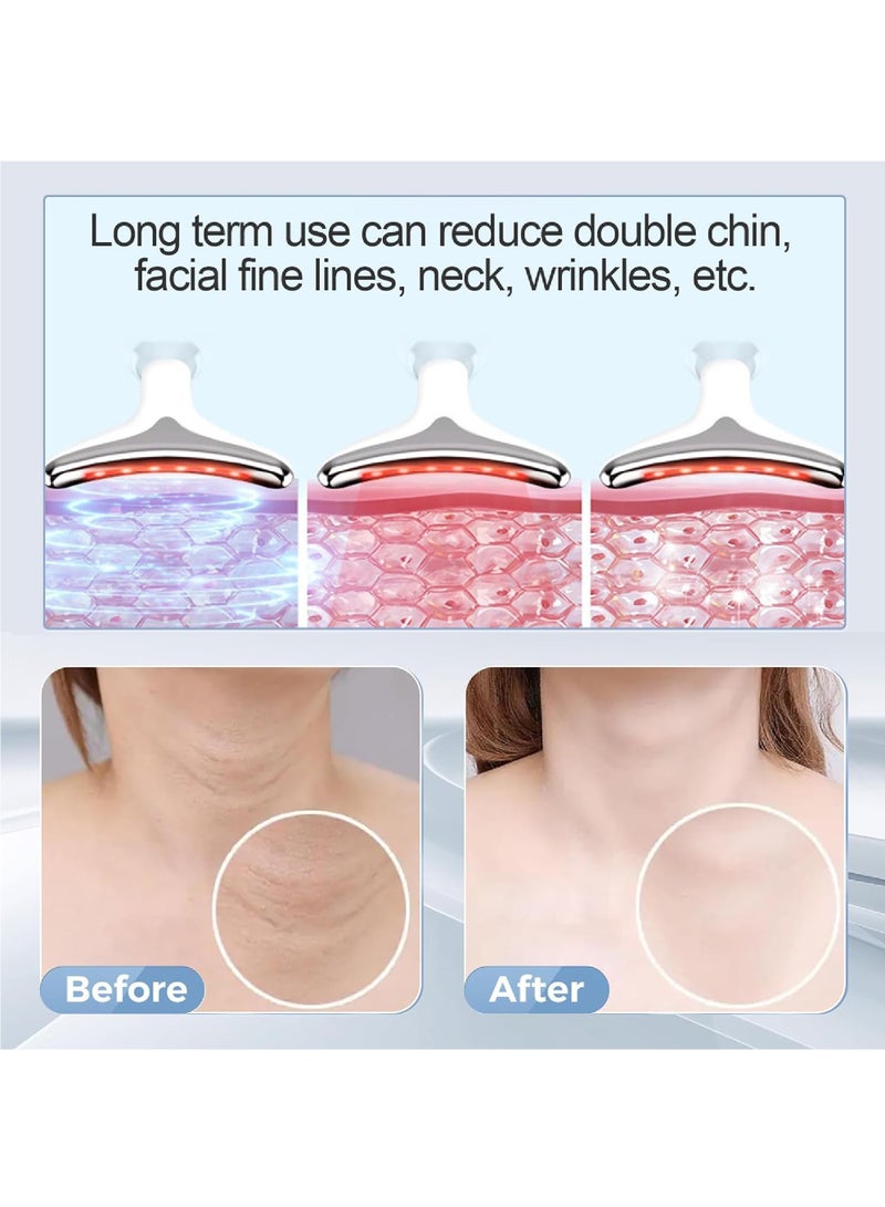 Rock Pow Neck Face Massager Face Sculpting Tool Electric Facial Neck Eye Lift Massage Kit with 7 Color for Skin Beauty Improve Firm Tightening Facial Massager for Double Chin White  - Image 2