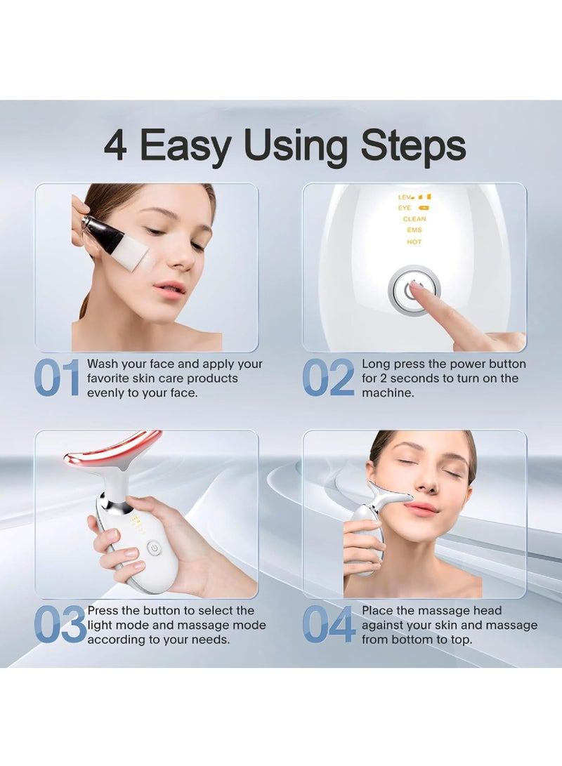 Rock Pow Neck Face Massager Face Sculpting Tool Electric Facial Neck Eye Lift Massage Kit with 7 Color for Skin Beauty Improve Firm Tightening Facial Massager for Double Chin White  - Image 5