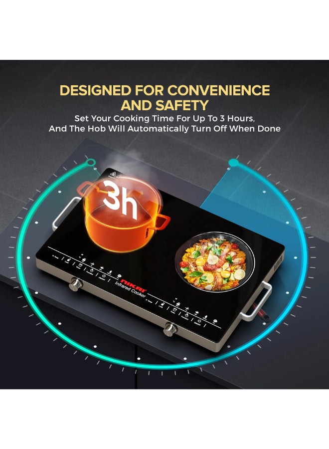 نيكاي Double Burner Infrared Cooker with Touch Control, Overheat Protection, LED Display, 6 Preset Cooking Options, Timer, 2000W - NIC303A NIC303A Silver  - Image 5