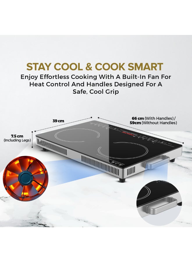 Double Burner Infrared Cooker with Touch Control, Overheat Protection, LED Display, 6 Preset Cooking Options, Timer, 2000W - NIC303A NIC303A Silver