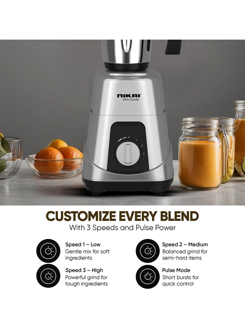 نيكاي خلاط نيكاي 3 في 1 - محرك قوي 900 واط، 1.5 لتر، 1 لتر و400 مل من الجرار الفولاذية، 3 سرعات مع نبض، هيكل ABS متين، صنع في الهند - NB984A - Image 5