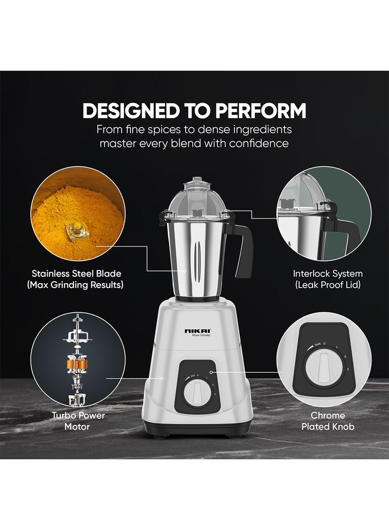 نيكاي خلاط نيكاي 3 في 1 - محرك قوي 900 واط، 1.5 لتر، 1 لتر و400 مل من الجرار الفولاذية، 3 سرعات مع نبض، هيكل ABS متين، صنع في الهند - NB984A - Image 4