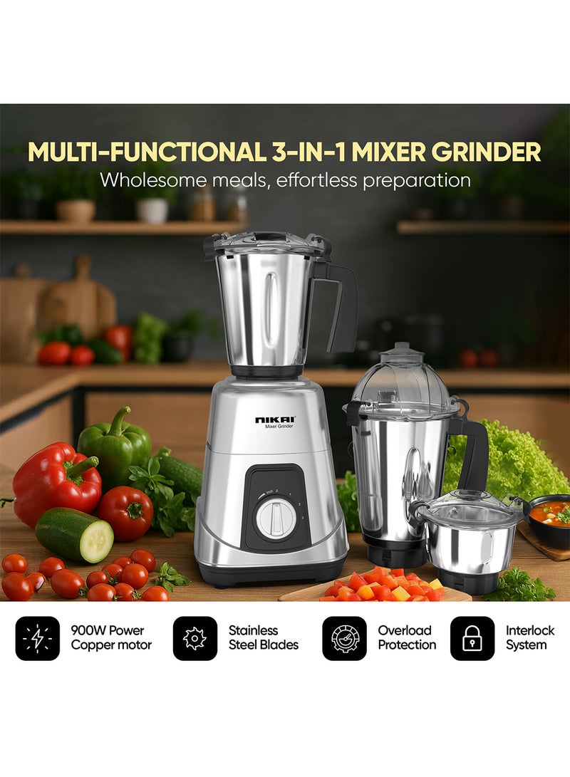 نيكاي خلاط نيكاي 3 في 1 - محرك قوي 900 واط، 1.5 لتر، 1 لتر و400 مل من الجرار الفولاذية، 3 سرعات مع نبض، هيكل ABS متين، صنع في الهند - NB984A - Image 2