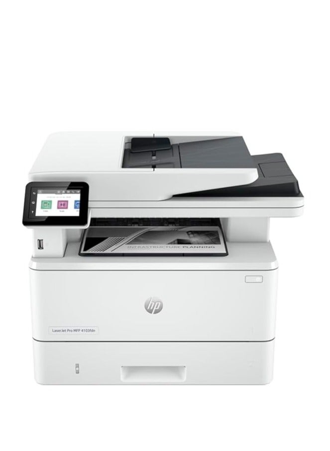 HP LaserJet Pro MFP 4103fdn Printer (2Z628A), Print, Copy, Scan, Fax White  - Image 1