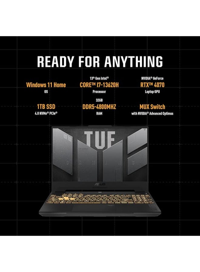 TUF F15 (Upgraded Version) Laptop With 15.6-Inch Display, Intel Core i7-13620H Processor/32GB RAM/1TB SSD/8GB NVIDIA GeForce RTX 4070 Graphics/Windows 11 English Jaeger Grey - pnsku/N70113085V/45/_/1727157239/92c7f07d-04bd-45f2-8c4c-b03f049eb118