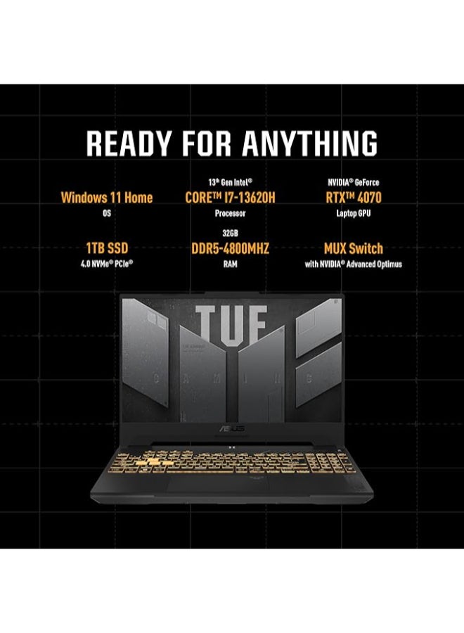 ASUS TUF F15 (Upgraded Version) Laptop With 15.6-Inch Display, Intel Core i7-13620H Processor/32GB RAM/1TB SSD/8GB NVIDIA GeForce RTX 4070 Graphics/Windows 11 English Jaeger Grey  - Image 3