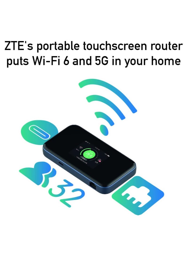 ZTE - 5G Mobile Router MU5001,Unlock with Sim Card Slot NSA SA WiFi 6 Hotspot 3800 Mbps Download support Max 32 Devices- Black - Image 1