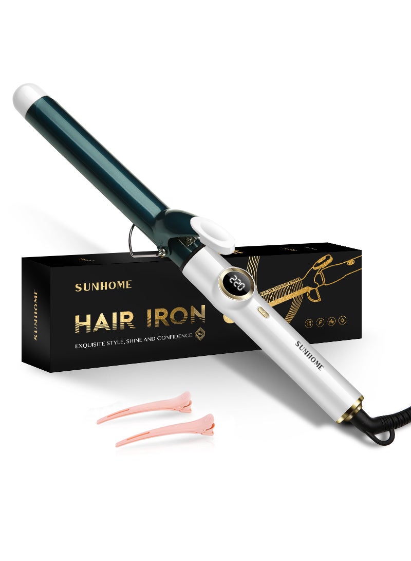 Professional Hair Curler 28mm White/Green with LCD Display, Adjustable Temperature, Harmless and Durable, Quick Home Hairstyle White 28mm 