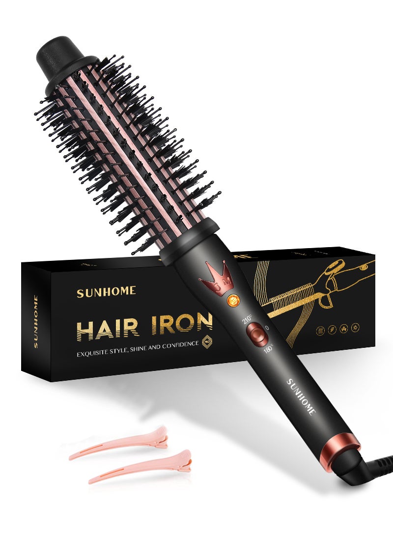 صن هوم Professional Hair Curling Thermal Brush, 1.5" Heated Round Brush Ionic for Blowout Look, Heated Styling Curling Brush with Double PTC Ceramic Tourmaline,Curling Iron Dual Voltage for Travel Black 35cm  - Image 1