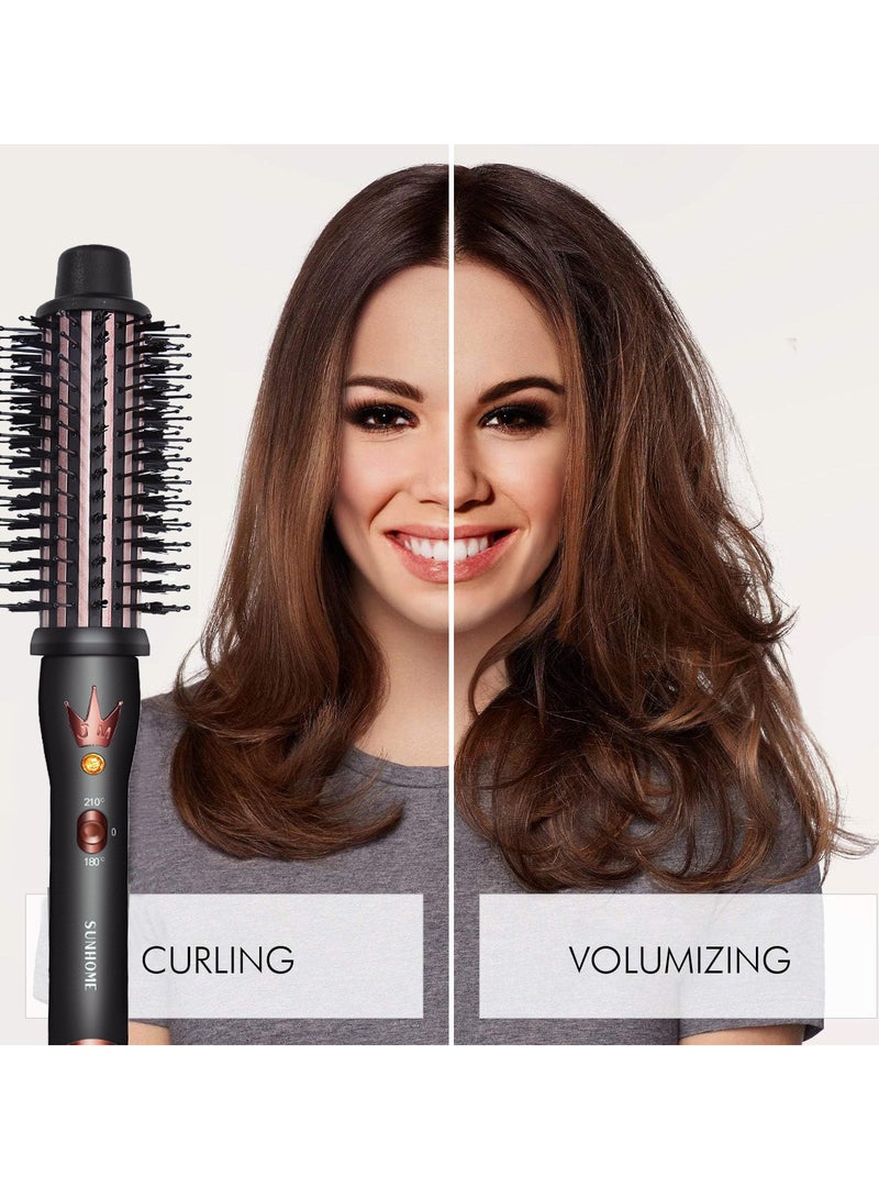 صن هوم Professional Hair Curling Thermal Brush, 1.5" Heated Round Brush Ionic for Blowout Look, Heated Styling Curling Brush with Double PTC Ceramic Tourmaline,Curling Iron Dual Voltage for Travel Black 35cm  - Image 3