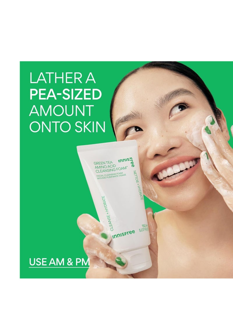Green Tea Amino Acid Cleansing Foam, Sulfate Free, Korean Hydrating Face Cleanser with Gentle Foam 150 mlml