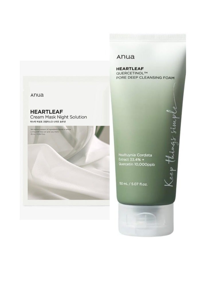 Anua Heartleaf Quercetinol Pore Deep Cleansing Foam White 150ml with Cream Mask Night Solution 14ml  - Image 1