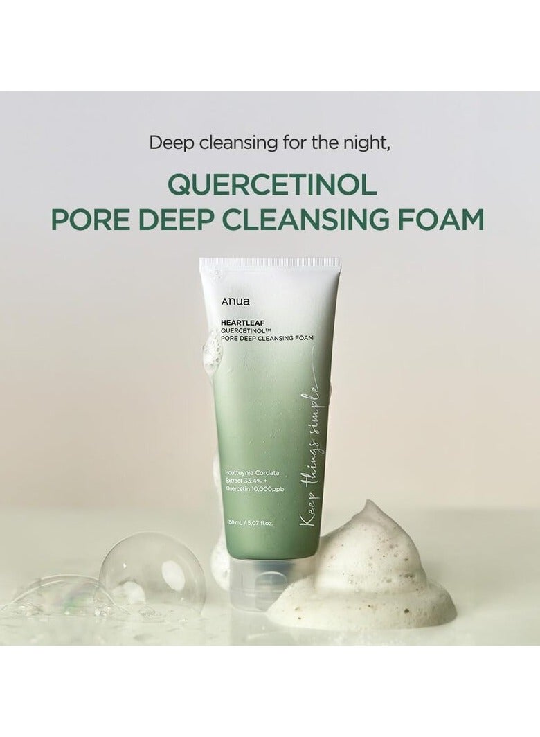 Anua Heartleaf Quercetinol Pore Deep Cleansing Foam White 150ml with Cream Mask Night Solution 14ml  - Image 2