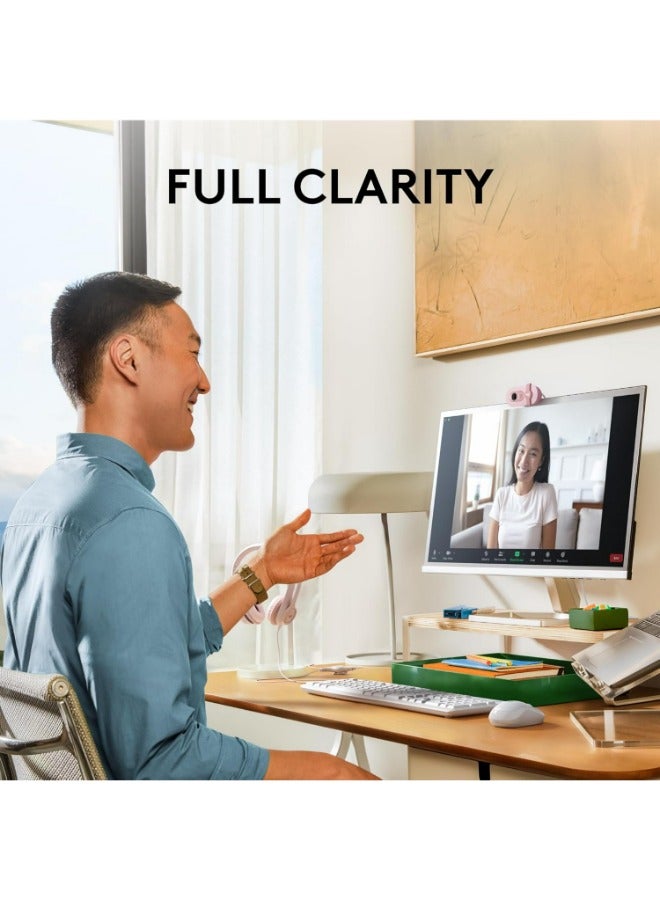 Brio 100 Full HD Webcam for Meetings and Streaming, Auto-Light Balance, Integrated Privacy Shutter, Built-In Mic, USB-A, For Microsoft Teams, Google Meet, Zoom & More Rose