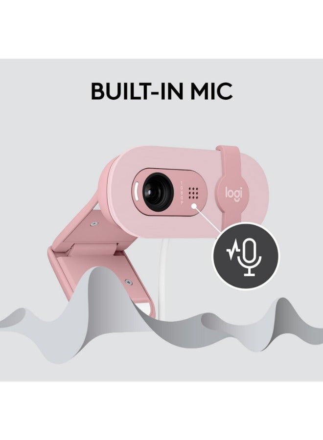 Brio 100 Full HD Webcam for Meetings and Streaming, Auto-Light Balance, Integrated Privacy Shutter, Built-In Mic, USB-A, For Microsoft Teams, Google Meet, Zoom & More Rose