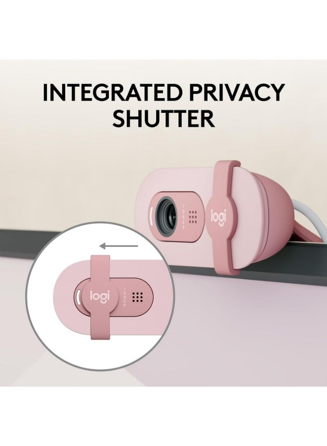 Brio 100 Full HD Webcam for Meetings and Streaming, Auto-Light Balance, Integrated Privacy Shutter, Built-In Mic, USB-A, For Microsoft Teams, Google Meet, Zoom & More Rose