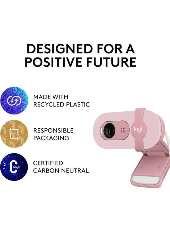Brio 100 Full HD Webcam for Meetings and Streaming, Auto-Light Balance, Integrated Privacy Shutter, Built-In Mic, USB-A, For Microsoft Teams, Google Meet, Zoom & More Rose