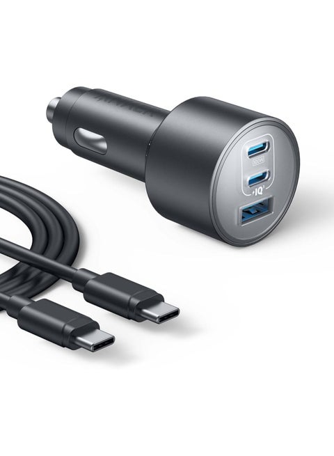 Car Charger, 167.5W Max 3-Port Car Charger Adapter, USB-C Car Adapter for MacBook Pro/Air, iPhone 16/15/14 Series, Samsung S24/S23, iPad, Huawei, Xiaomi, Vivo, Oppo(USB-C to C Cable Included) Black