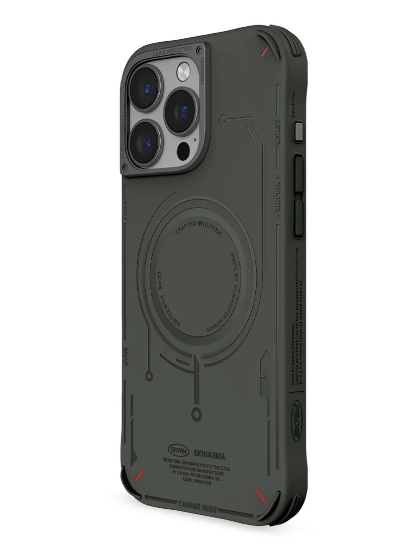 Skinarma Mecha Series With Maching Sturdy Aluminium Side Buttons Mag-Charge Designed With Secure Magnetic Alignment All-Round Protect Reinforced Corner Bumpers compatible with iPhone 16 Pro Max - Olive Green  - Image 2