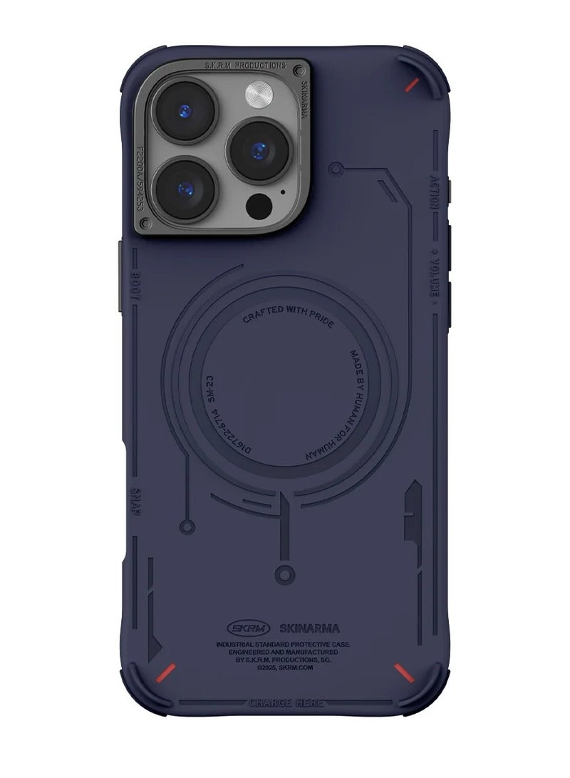 Skinarma Mecha Series With Maching Sturdy Aluminium Side Buttons Mag-Charge Designed With Secure Magnetic Alignment All-Round Protect Reinforced Corner Bumpers compatible with iPhone 16 Pro Max - Navy  - Image 1