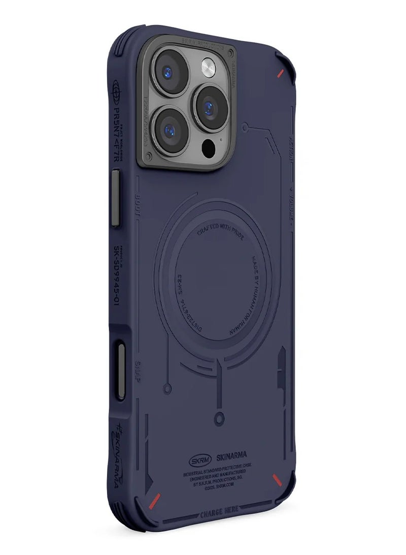 Skinarma Mecha Series With Maching Sturdy Aluminium Side Buttons Mag-Charge Designed With Secure Magnetic Alignment All-Round Protect Reinforced Corner Bumpers compatible with iPhone 16 Pro Max - Navy  - Image 3